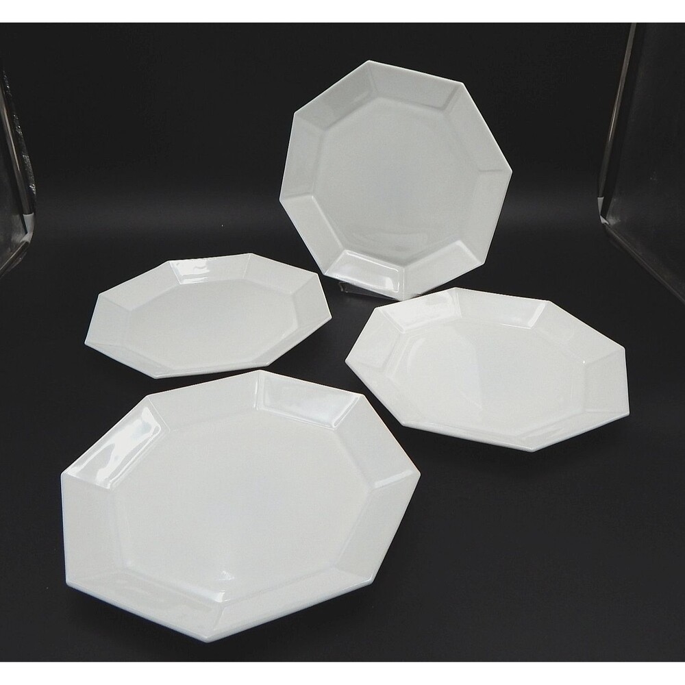 Arcopal Octime White Milk Glass Dinner Plates 10 Inch France Octagonal Set of 4